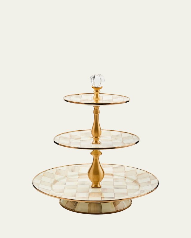 Mocha Check Three-Tier Sweet Stand